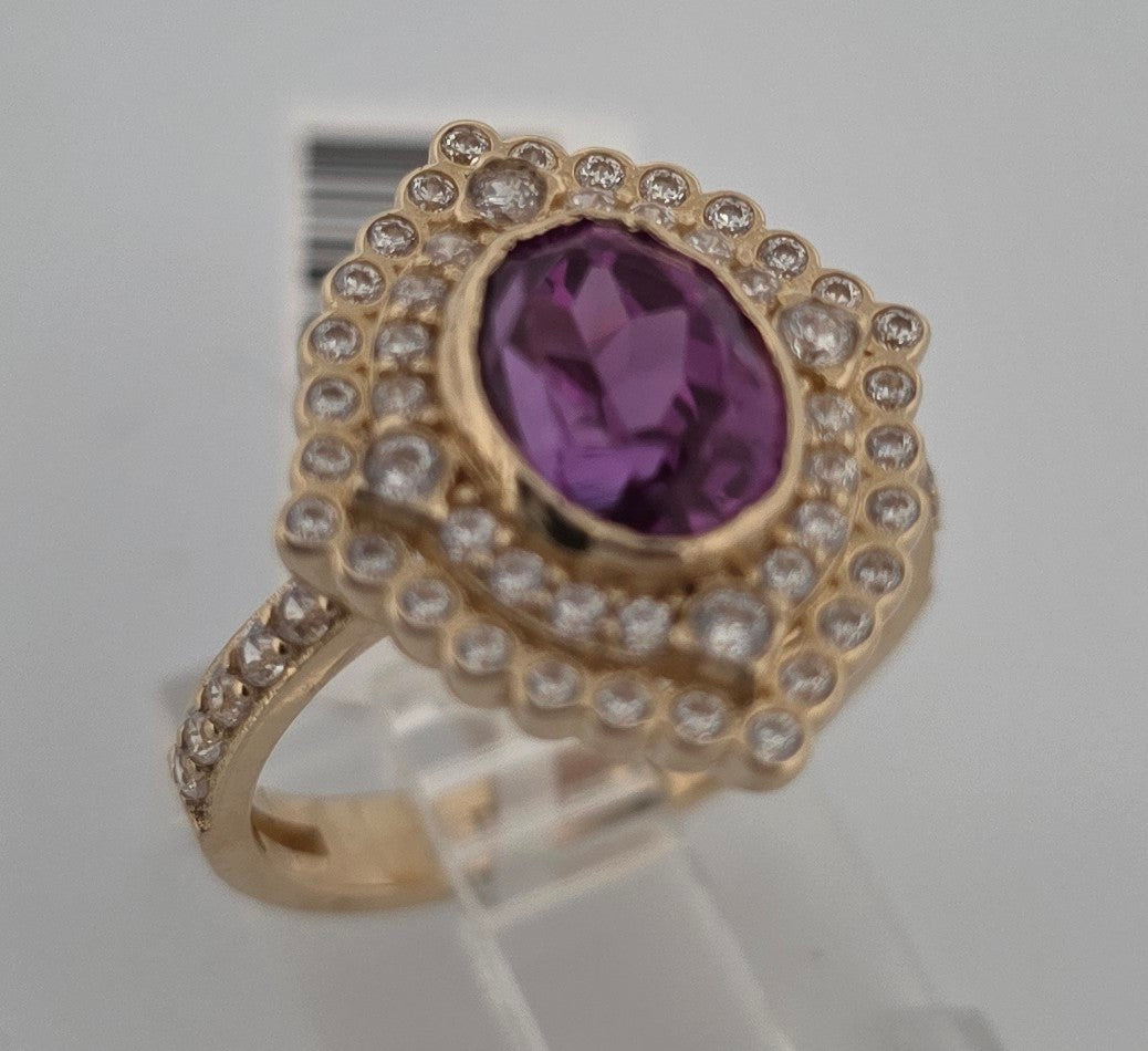 ANILLO 14K PIEDRA MORADA Y ZC