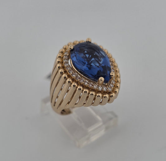 ANILLO 10K AZUL OSCURO