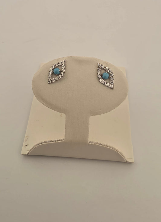 Evil Eye with Turquoise White Gold Earring EV000001698PE