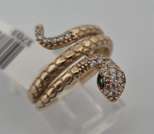 ANILLO 10K SERPIENTE DOBLE CZ VERDE