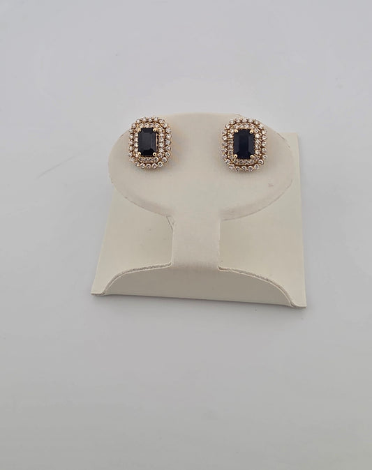 Yellow Gold Rectangle Sapphire and Diamond Earring YE000001567PE