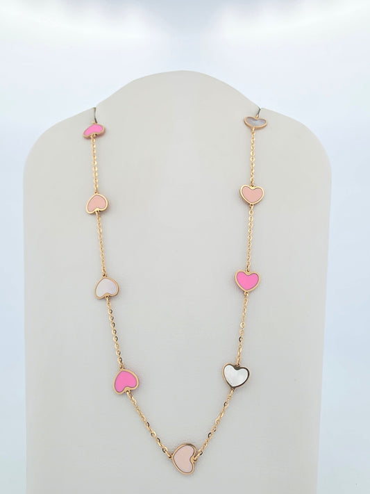 CADENA 14K CORAZONES ROSADOS