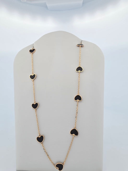 14Kt Cadena Corazones Negros