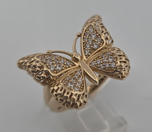 ANILLO 10K Size 8 MARIPOSA Y PIEDRAS